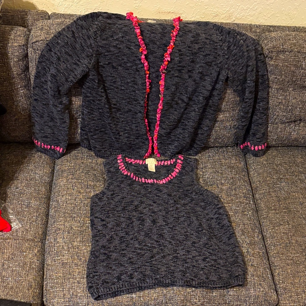 Sigrid Olsen Black/Gray Sweater Set with Pink Accents Medium Petite EUC